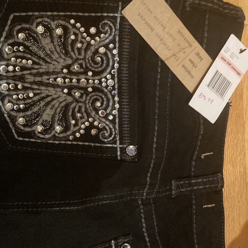 10P Nine West Vintage America Black Embellished Jeans